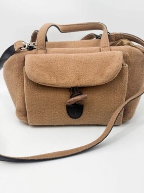 Ralph Lauren Camel Felt Crossbody Satchel with Leather Trim